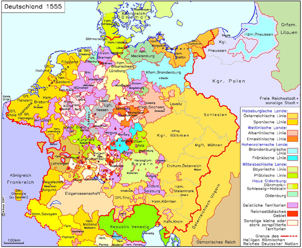 Deutschland mit Reichsstädten (um 1555)